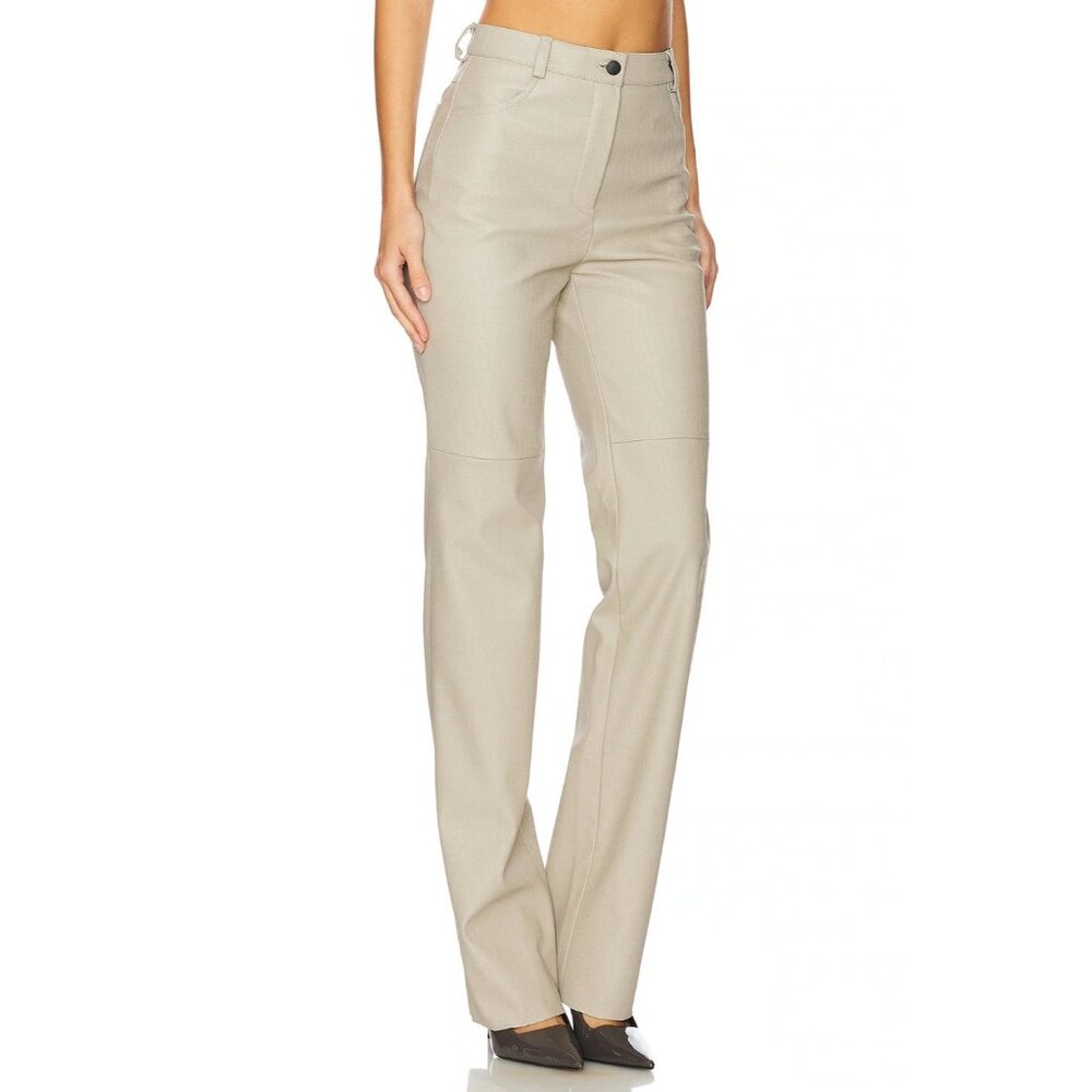 CULTNAKED Vegan Leather Long Bootcut Pants in Taupe Cream